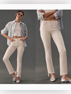 MOTHER The Insider Crop Step Fray Jeans In Cream Puffs Size 28